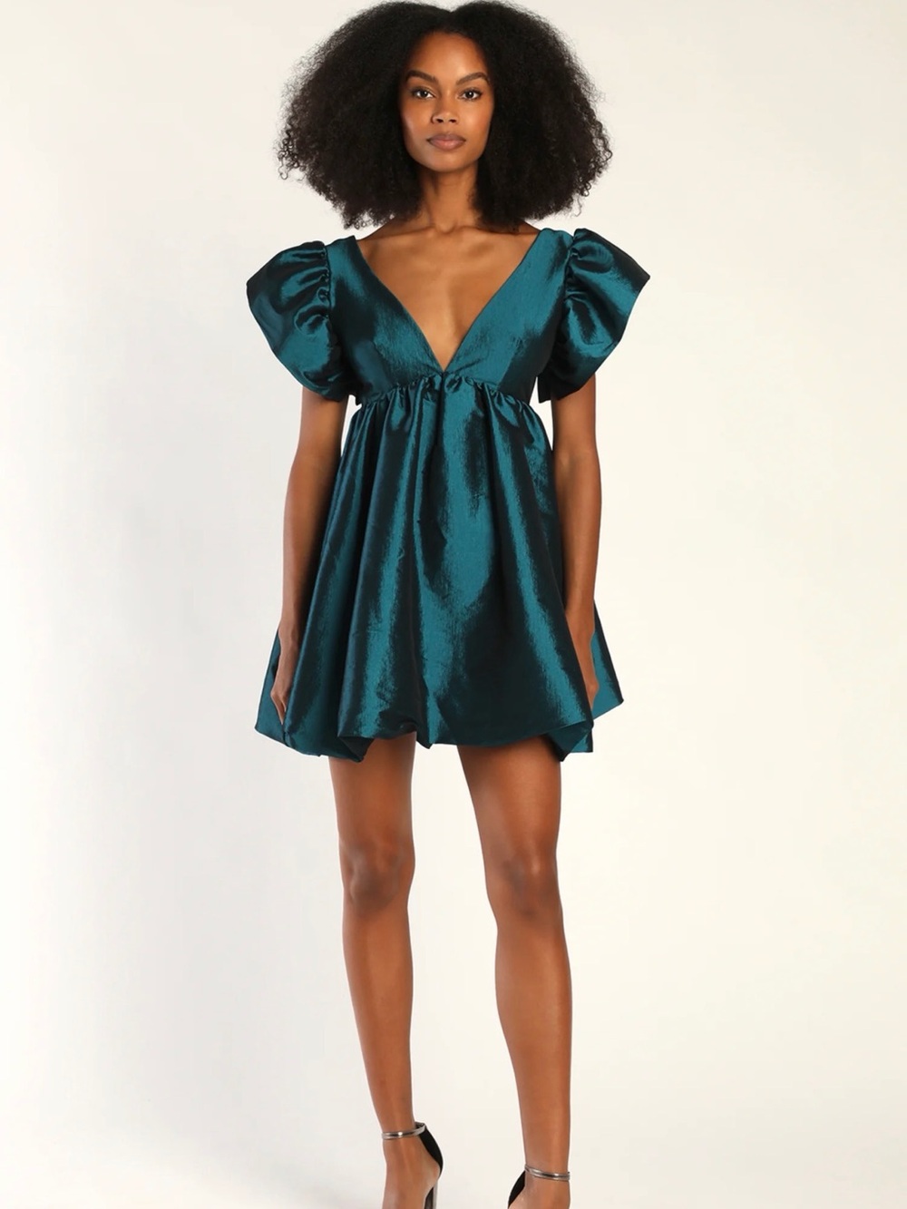 Lulu's Teal Satin V-Neck Puff Sleeve Dress PROM
Wedding Guest